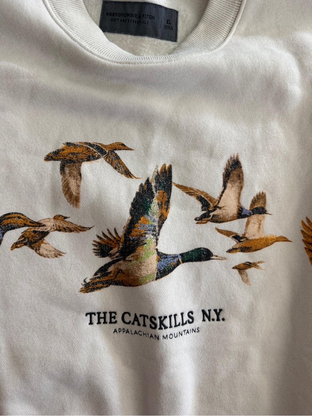 Abercrombie & Fitch Cream Crewneck Sweatshirt with Flying Duck Graphic - Picture 3 of 5